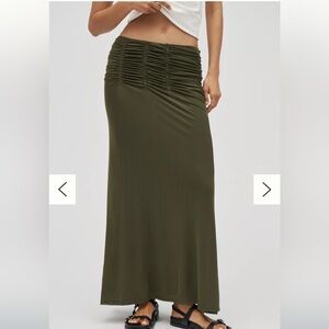 Anthropologie Maeve Ruched Yoke Column Maxi Skirt Navy